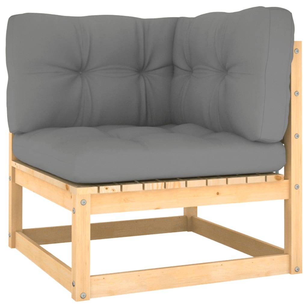 vidaXL Garten-Ecksofa mit Grauen Kissen Massivholz Kiefer