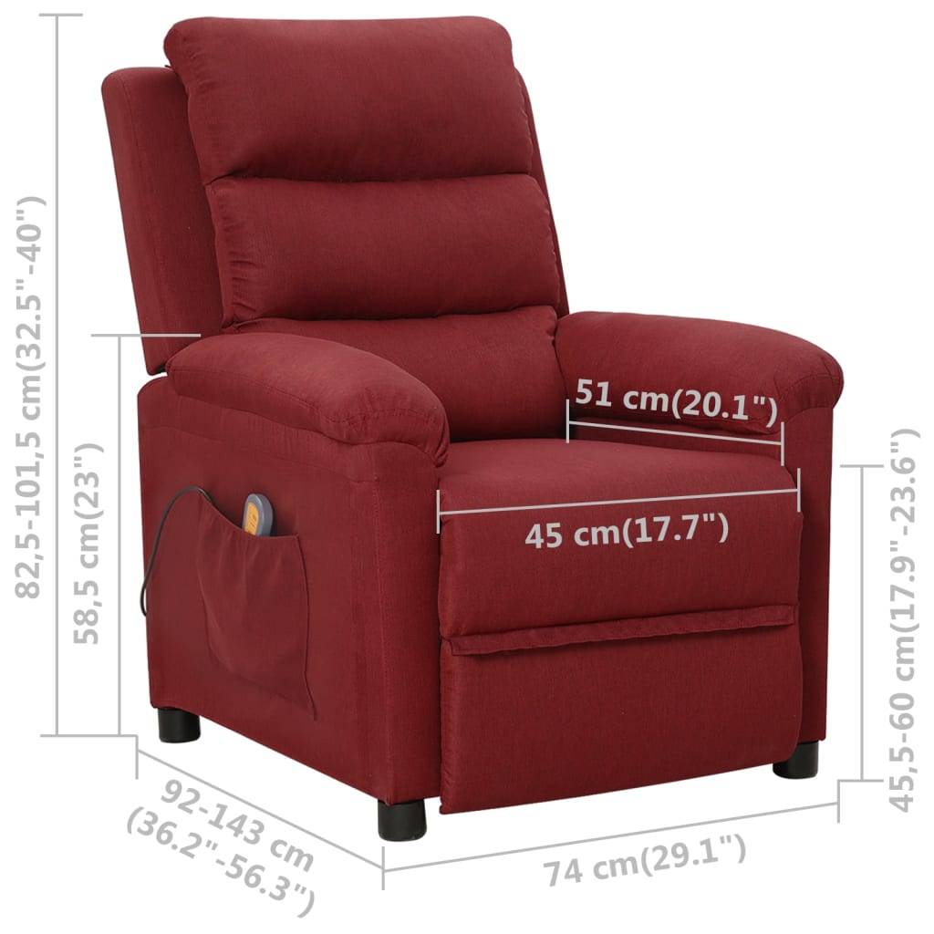 vidaXL Massagesessel Weinrot Stoff