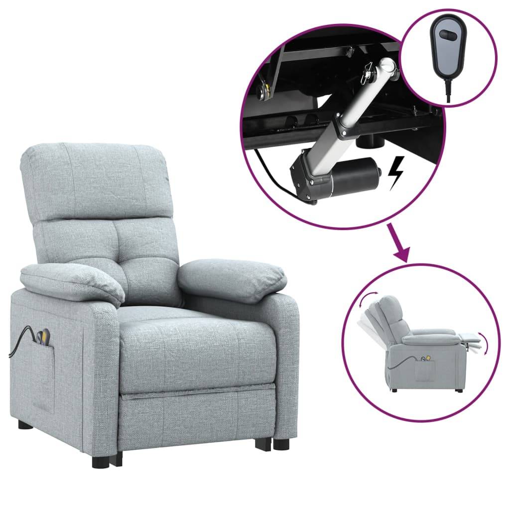 vidaXL Massagesessel Elektrisch Hellgrau Stoff