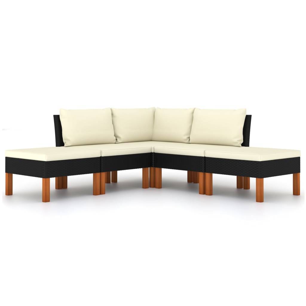 vidaXL 5-tlg. Garten-Lounge-Set mit Kissen Poly Rattan Schwarz