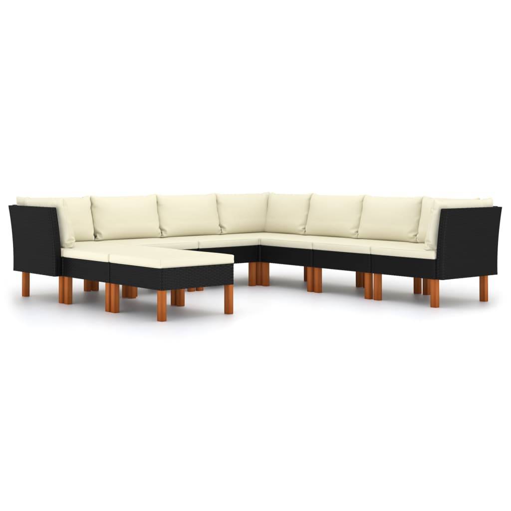 vidaXL 9-tlg. Garten-Lounge-Set mit Kissen Poly Rattan Schwarz