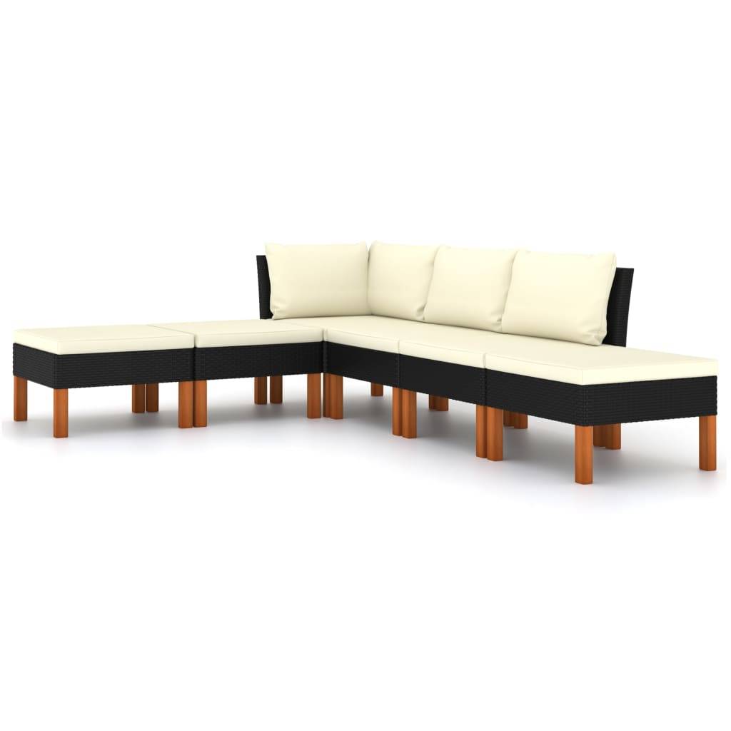 vidaXL 6-tlg. Garten-Lounge-Set mit Kissen Poly Rattan Schwarz