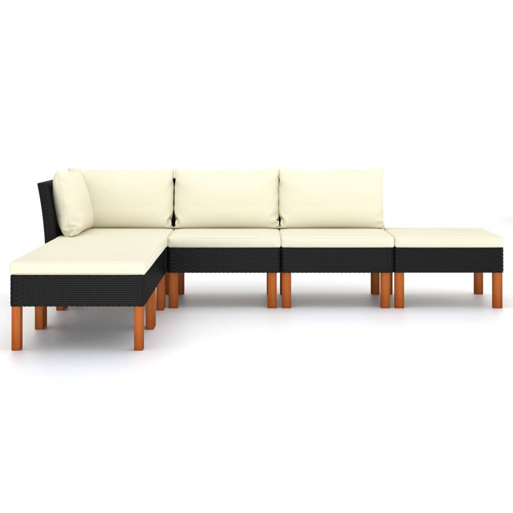 vidaXL 6-tlg. Garten-Lounge-Set mit Kissen Poly Rattan Schwarz