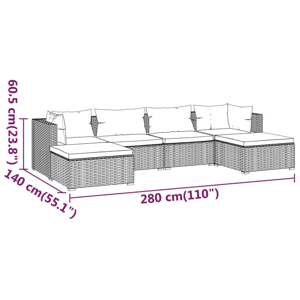 vidaXL 6-tlg. Garten-Lounge-Set mit Auflagen Poly Rattan Braun