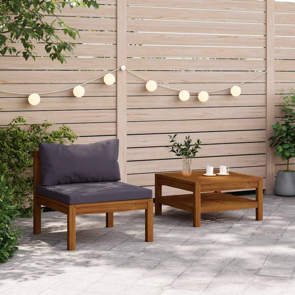 vidaXL 2-tlg. Garten-Sofagarnitur mit Dunkelgrauen Kissen Akazienholz