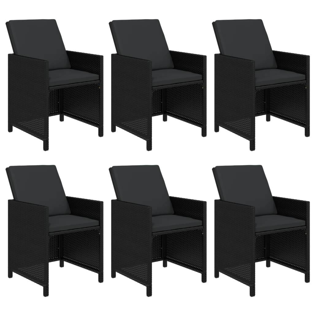 vidaXL 7-tlg. Garten-Essgruppe mit Kissen Poly Rattan Schwarz
