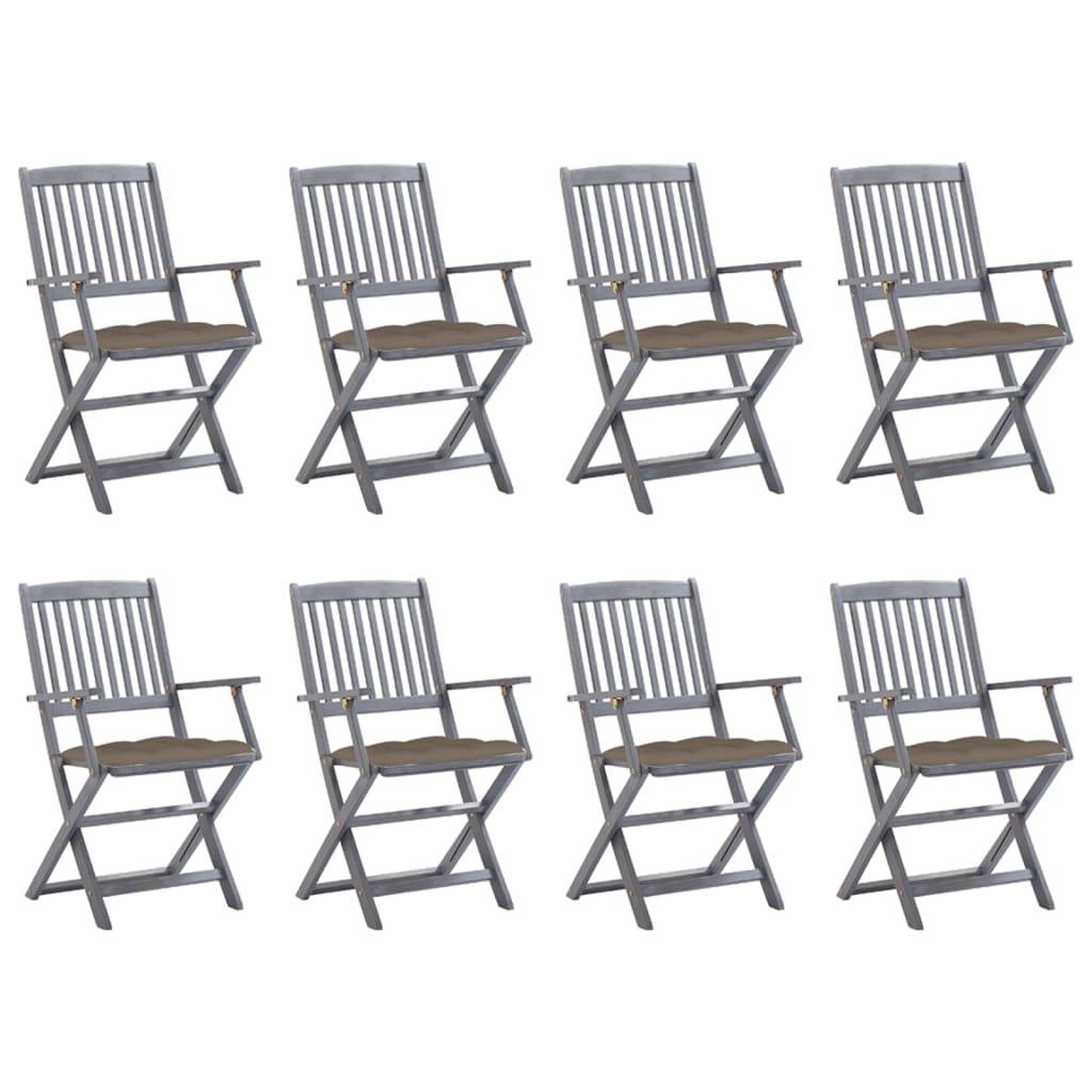 vidaXL Klappbare Gartenstühle 8 Stk. mit Kissen Massivholz Akazie