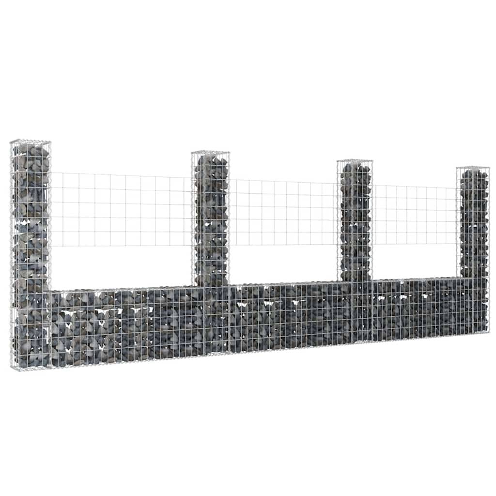 vidaXL Gabionenkorb U-Form mit 4 Säulen Eisen 380x20x150 cm