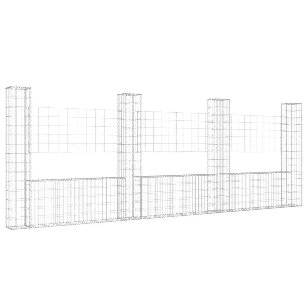 vidaXL Gabionenkorb U-Form mit 4 Säulen Eisen 380x20x150 cm