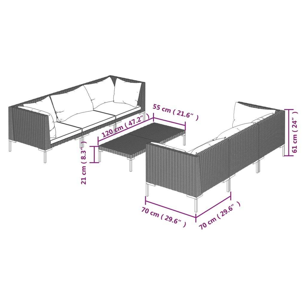 vidaXL 7-tlg. Garten-Lounge-Set mit Kissen Poly Rattan Dunkelgrau