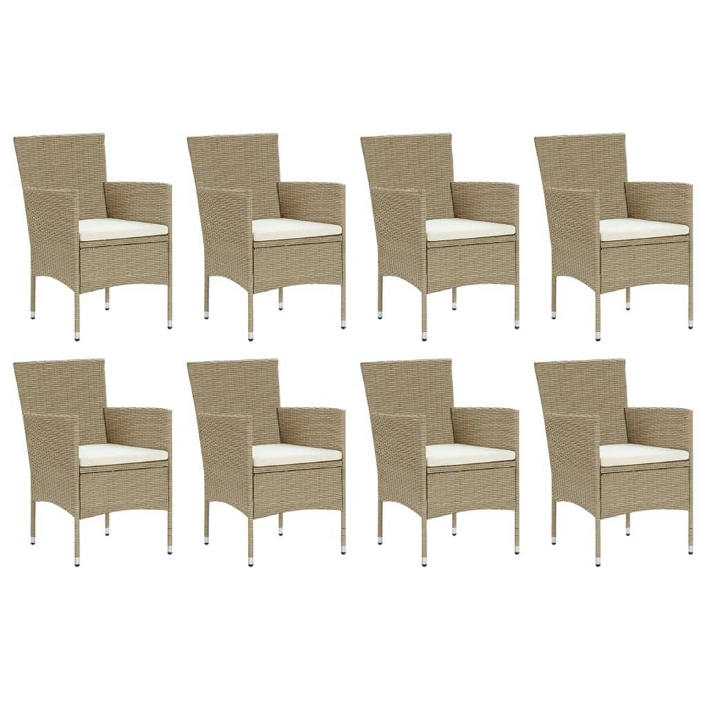 vidaXL 9-tlg. Garten-Essgruppe mit Kissen Poly Rattan Beige