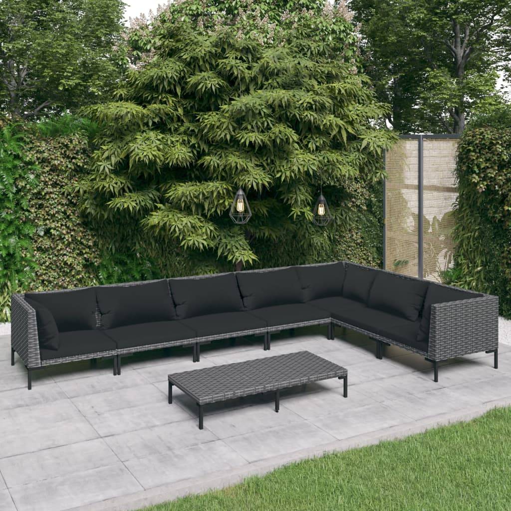 vidaXL 8-tlg. Garten-Lounge-Set mit Kissen Poly Rattan Dunkelgrau