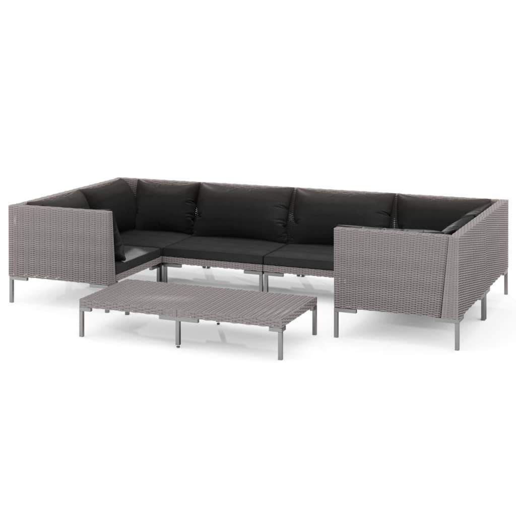 vidaXL 7-tlg. Garten-Lounge-Set mit Kissen Poly Rattan Dunkelgrau