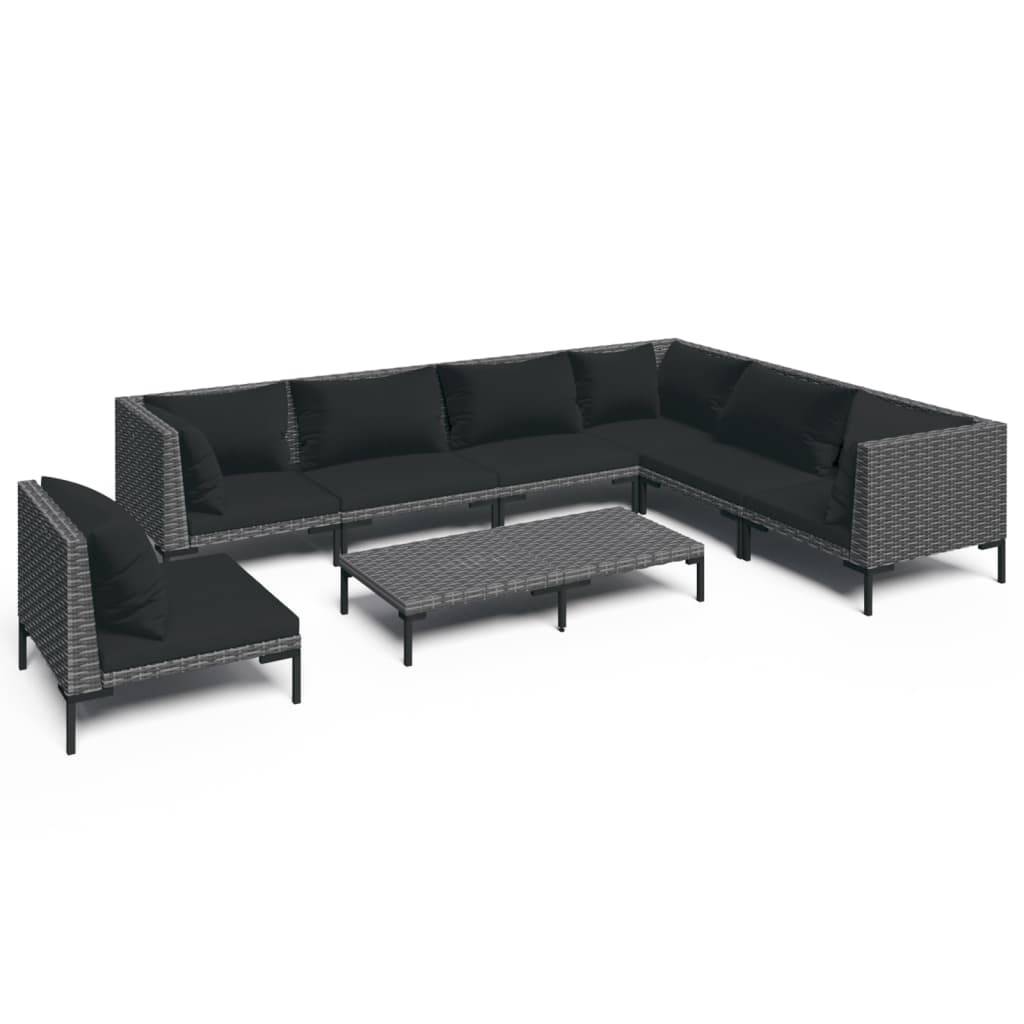 vidaXL 8-tlg. Garten-Lounge-Set mit Kissen Poly Rattan Dunkelgrau