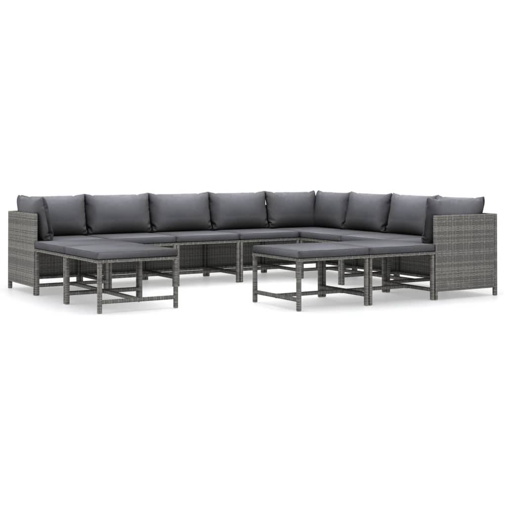 vidaXL 12-tlg. Garten-Lounge-Set mit Kissen Poly Rattan Grau