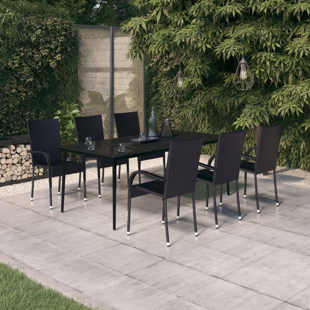 vidaXL 7-tlg. Garten-Essgruppe Schwarz