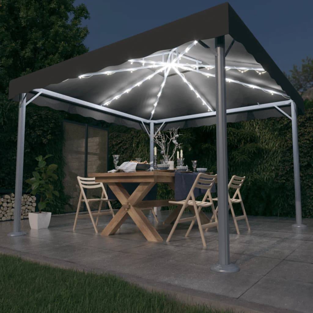 vidaXL Pavillon mit LED-Lichterkette 300x300 cm Anthrazit Aluminium
