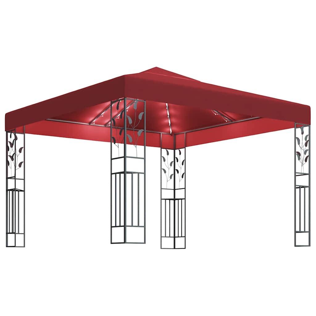 vidaXL Pavillon mit LED-Lichterkette 3x3 m Weinrot
