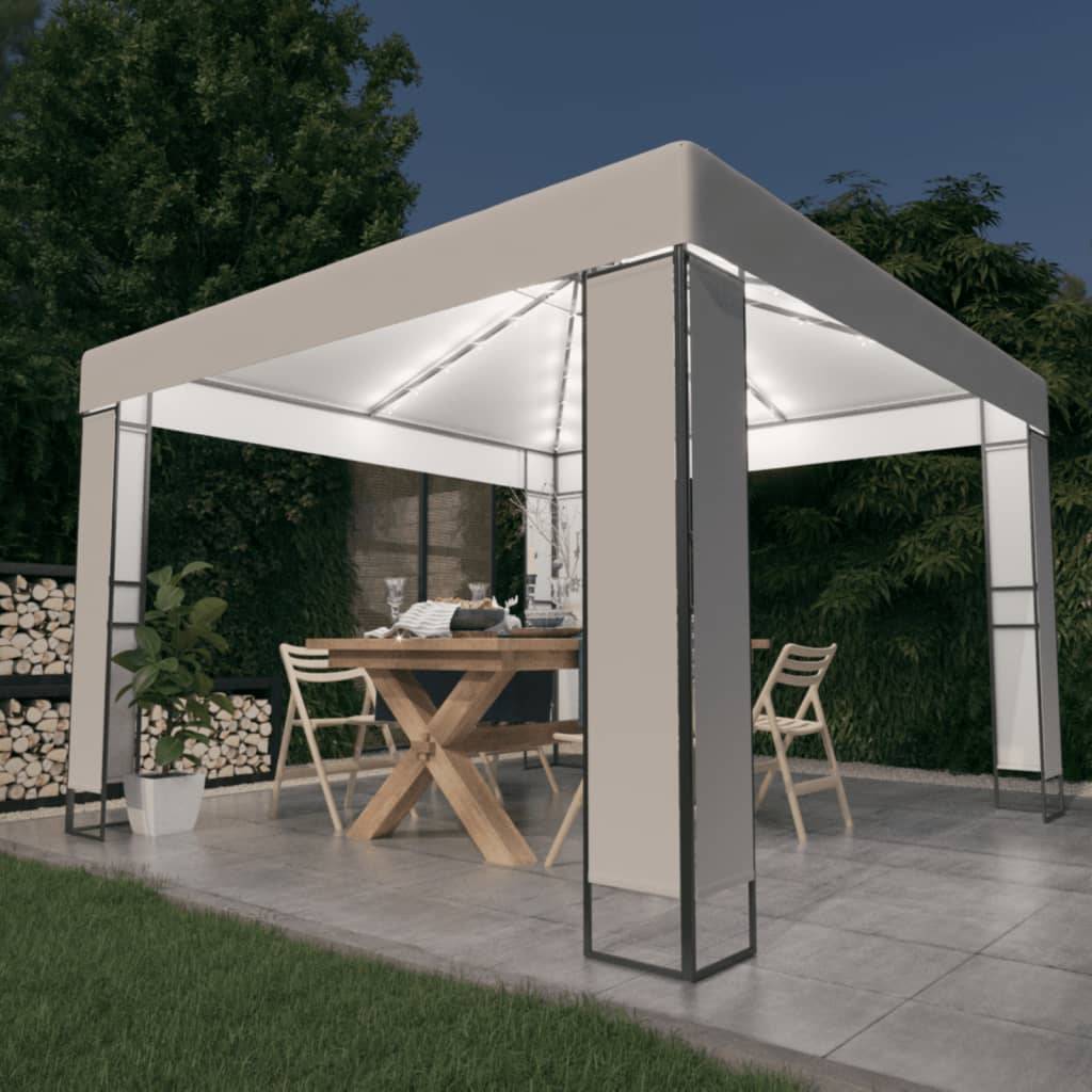 vidaXL Pavillon mit Doppeldach & LED-Lichterkette 3x3 m Weiß