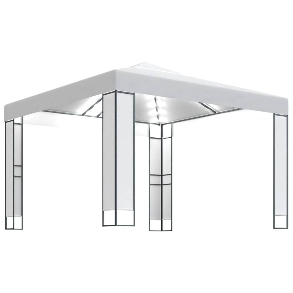 vidaXL Pavillon mit Doppeldach & LED-Lichterkette 3x3 m Weiß