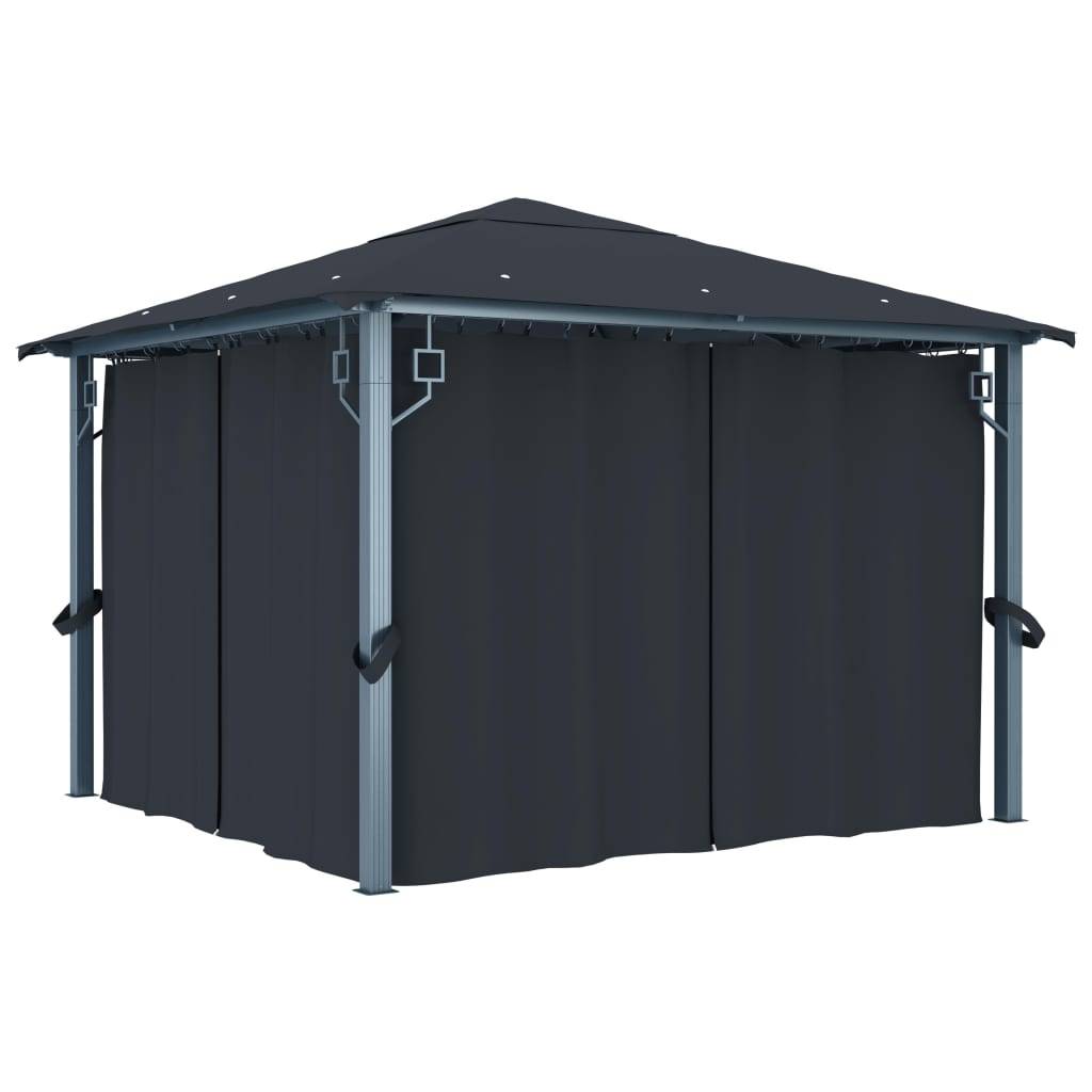 vidaXL Pavillon mit Vorhängen & LED-Lichterkette 3x3 m Anthrazit Alu