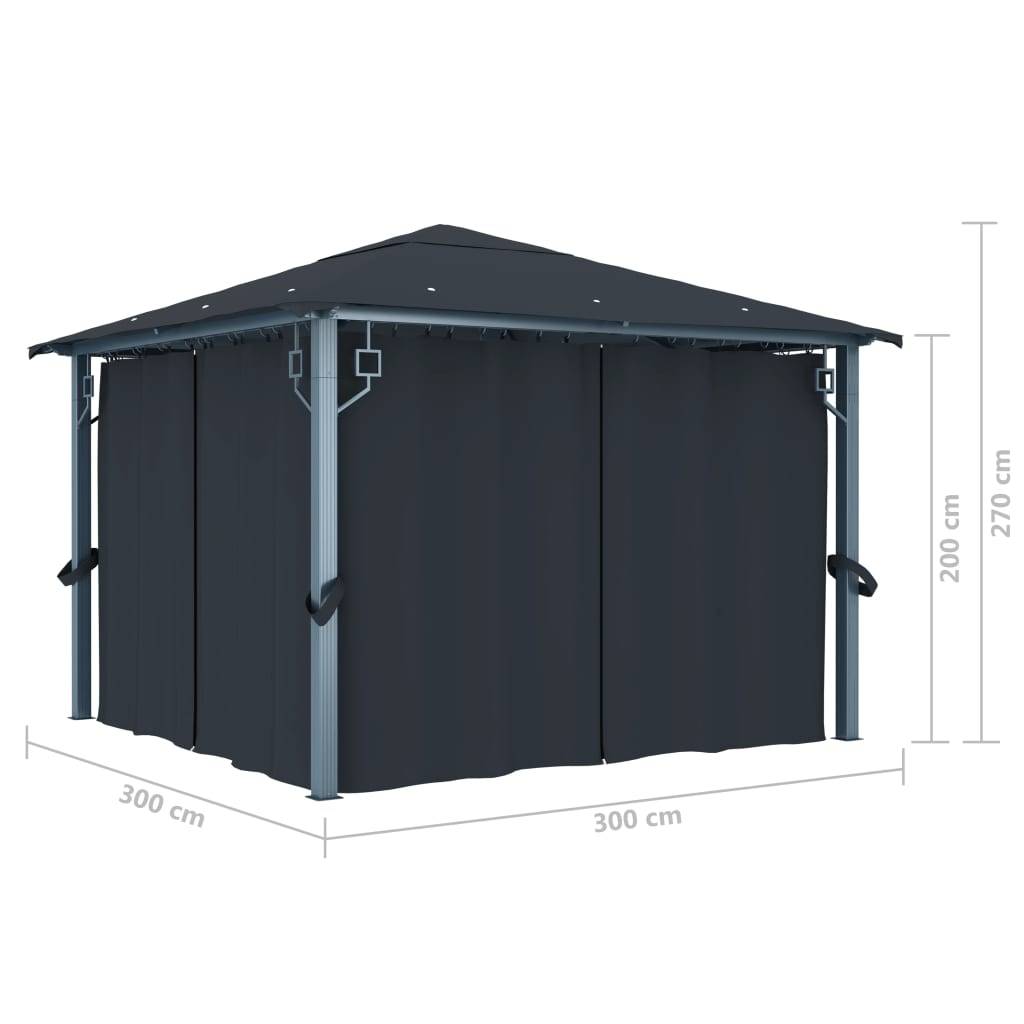vidaXL Pavillon mit Vorhängen & LED-Lichterkette 3x3 m Anthrazit Alu
