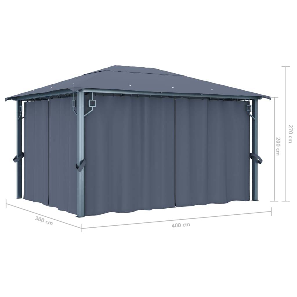 vidaXL Pavillon mit Vorhängen & LED-Lichterkette 4x3 m Anthrazit Alu