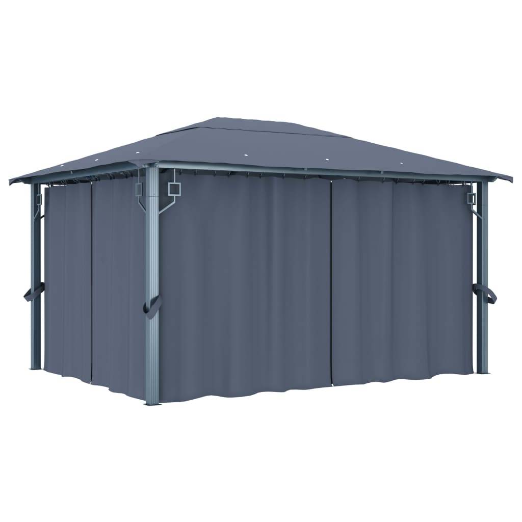 vidaXL Pavillon mit Vorhängen & LED-Lichterkette 4x3 m Anthrazit Alu