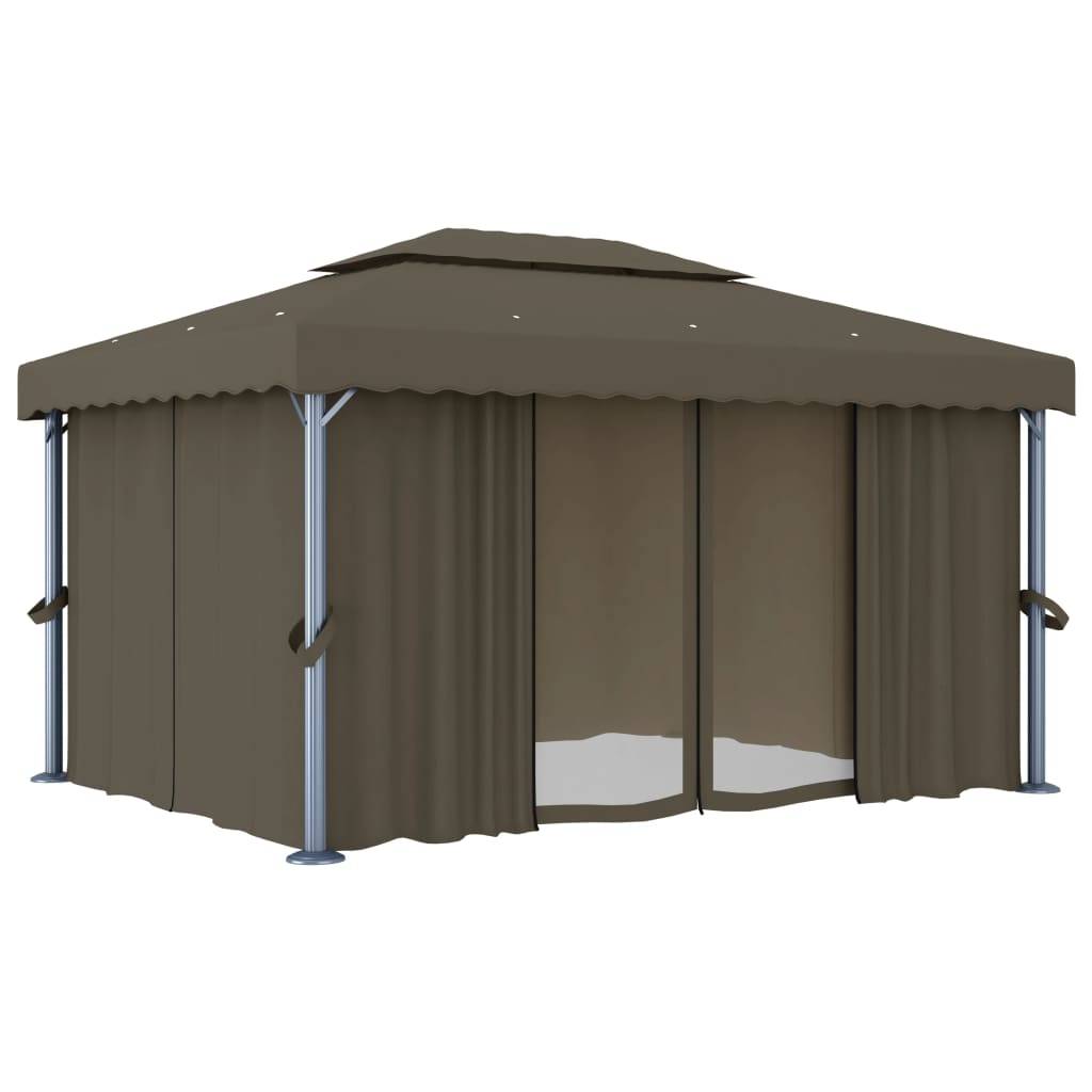 vidaXL Pavillon mit Vorhängen & LED-Lichterkette 4x3 m Taupe