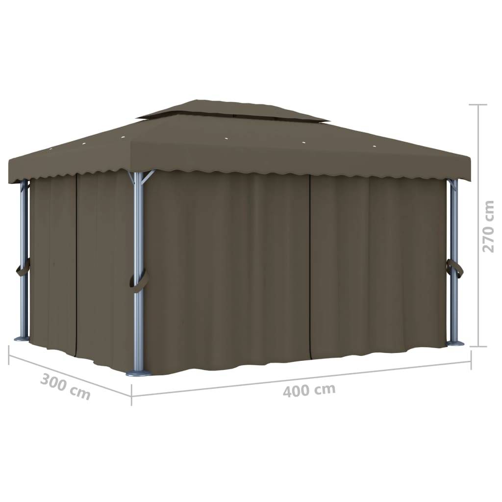 vidaXL Pavillon mit Vorhängen & LED-Lichterkette 4x3 m Taupe