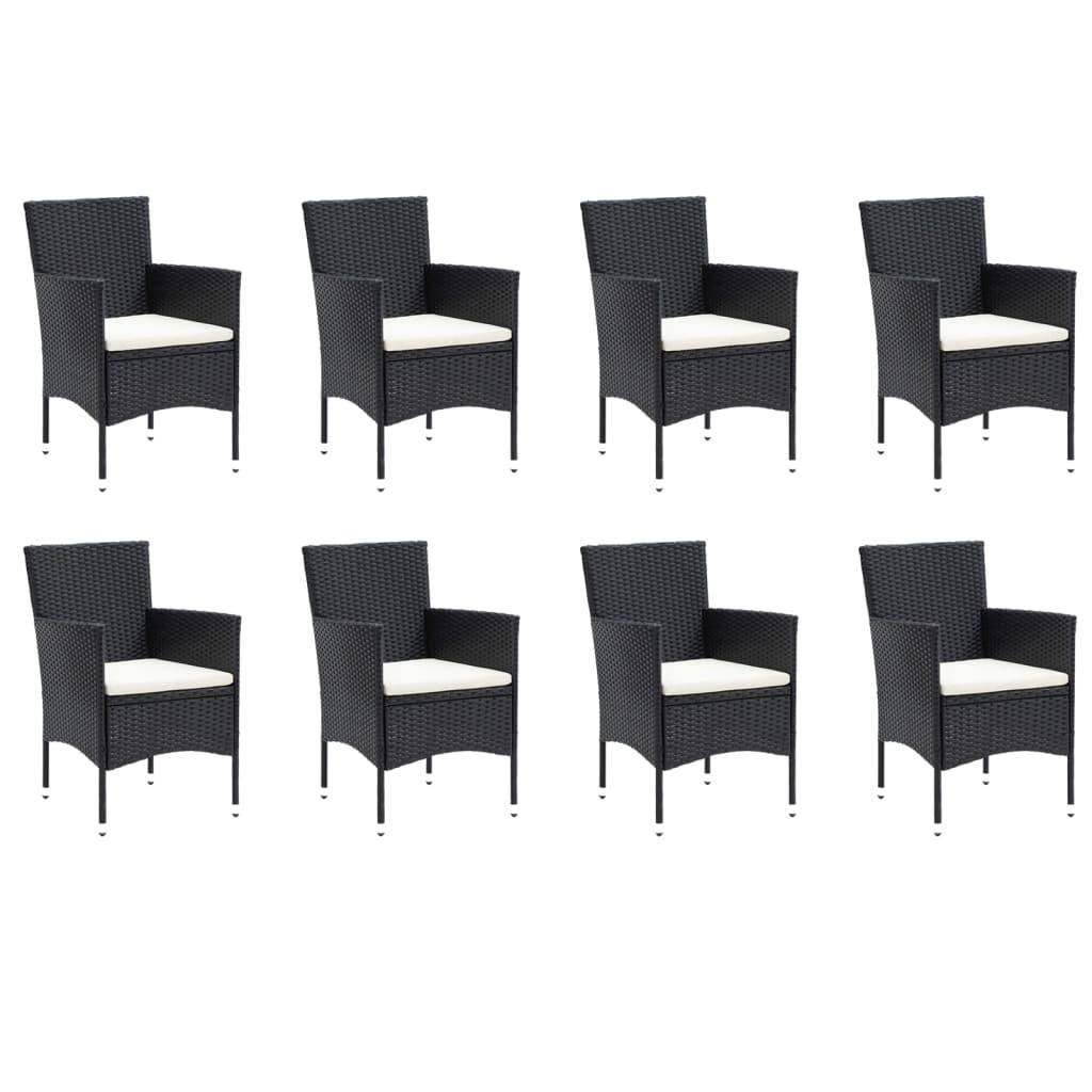 vidaXL 9-tlg. Garten-Essgruppe mit Kissen Poly Rattan Schwarz