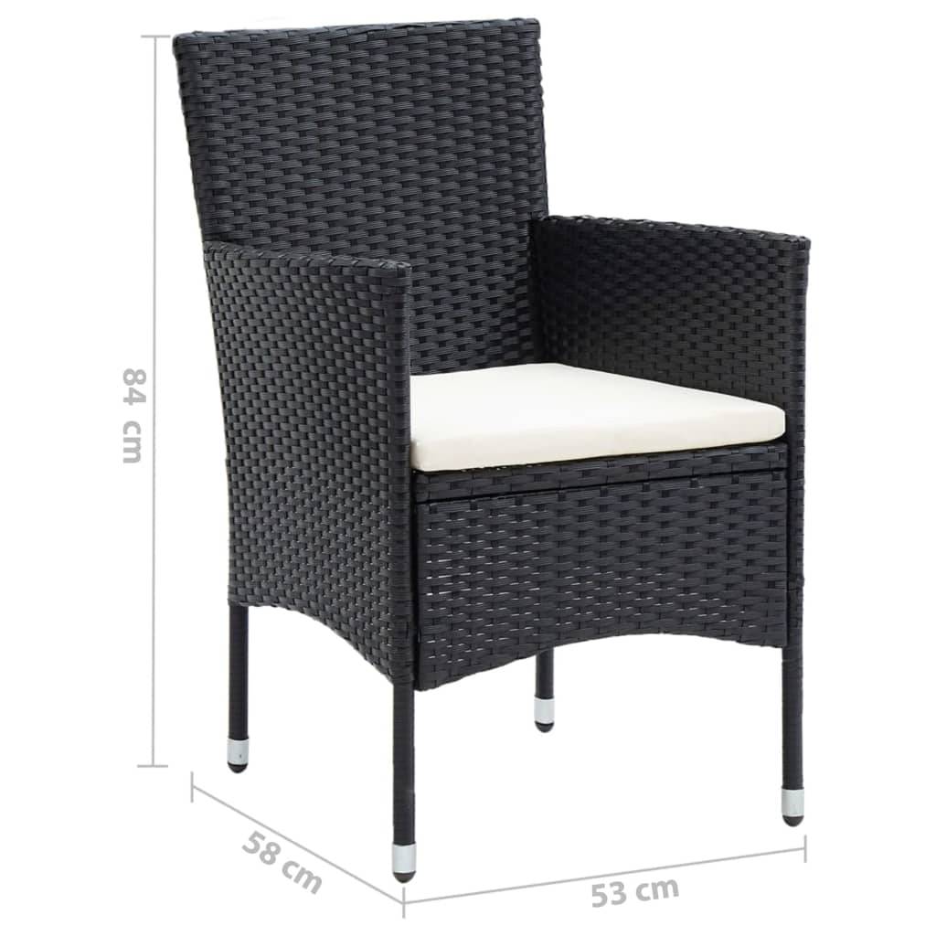 vidaXL 5-tlg. Garten-Essgruppe mit Kissen Poly Rattan Schwarz