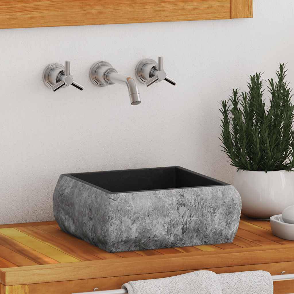vidaXL Waschbecken Schwarz 30x30x13 cm Marmor