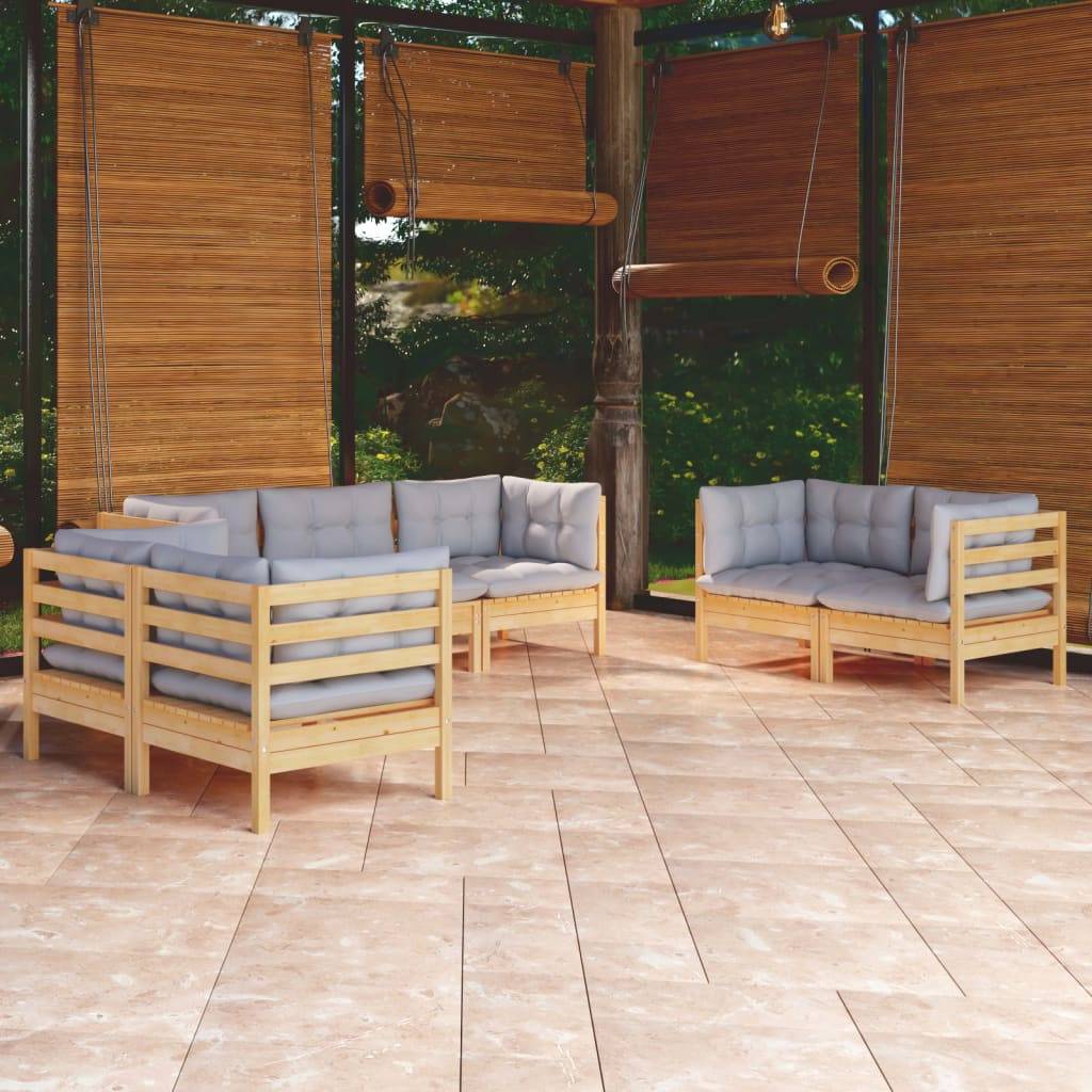 vidaXL 7-tlg. Garten-Lounge-Set mit Grauen Kissen Kiefer Massivholz