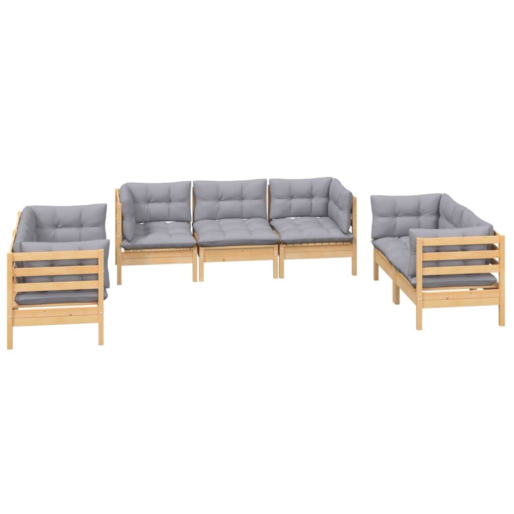 vidaXL 7-tlg. Garten-Lounge-Set mit Grauen Kissen Kiefer Massivholz