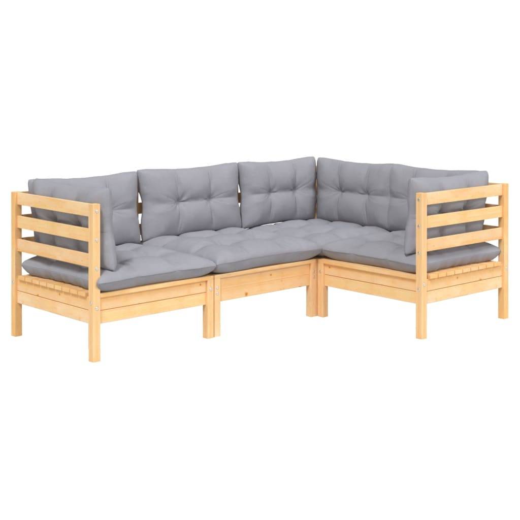 vidaXL 4-tlg. Garten-Lounge-Set mit Grauen Kissen Kiefernholz