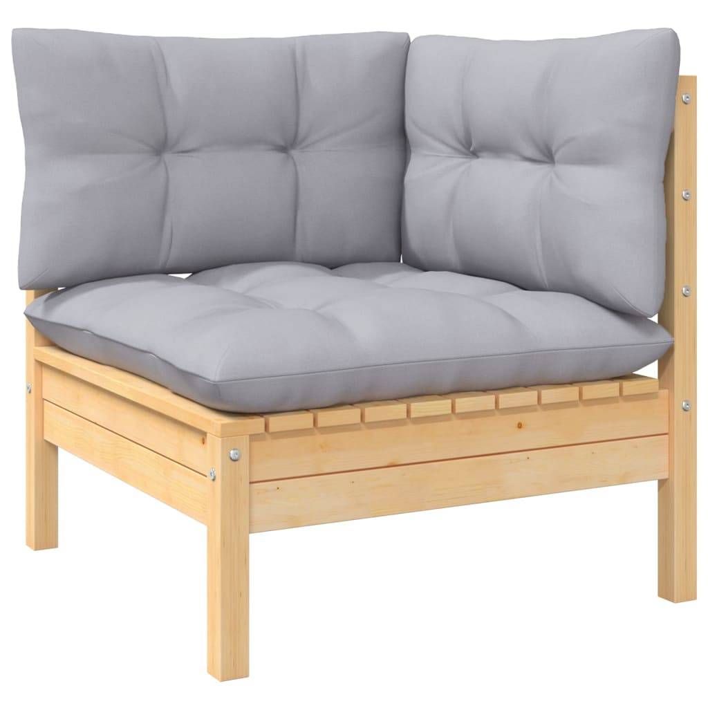 vidaXL 11-tlg. Garten-Lounge-Set mit Grauen Kissen Kiefernholz