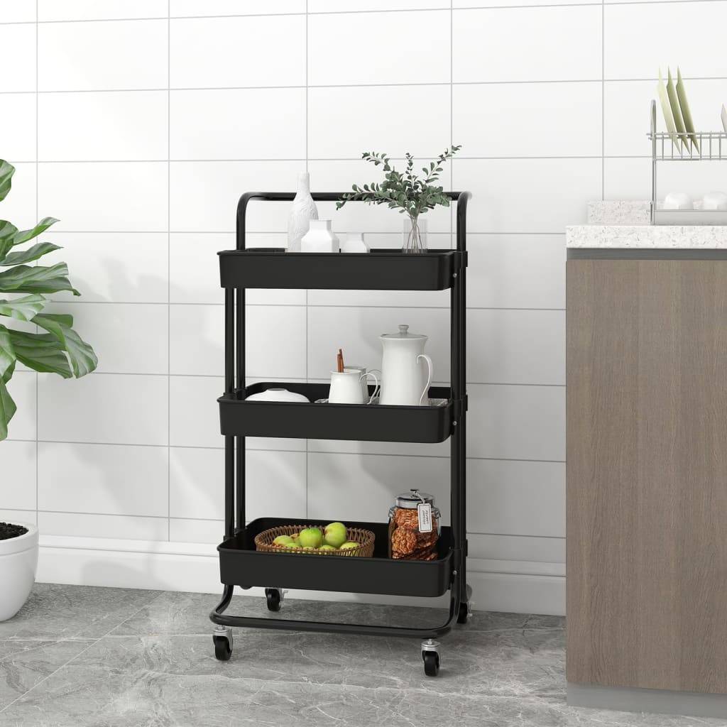 vidaXL Küchenwagen 3 Etagen Schwarz 42x35x85 cm Eisen und ABS