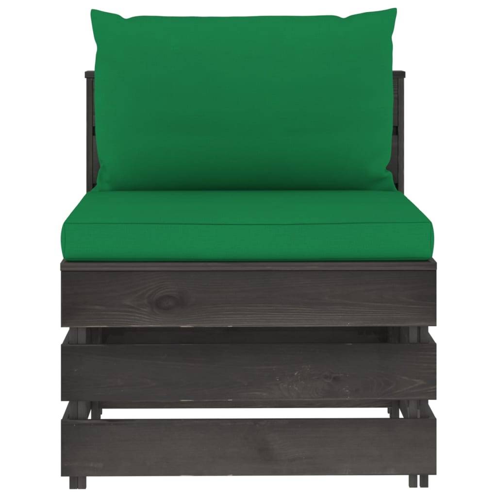 vidaXL Modulares Mittelsofa mit Kissen Grau Imprägniertes Holz