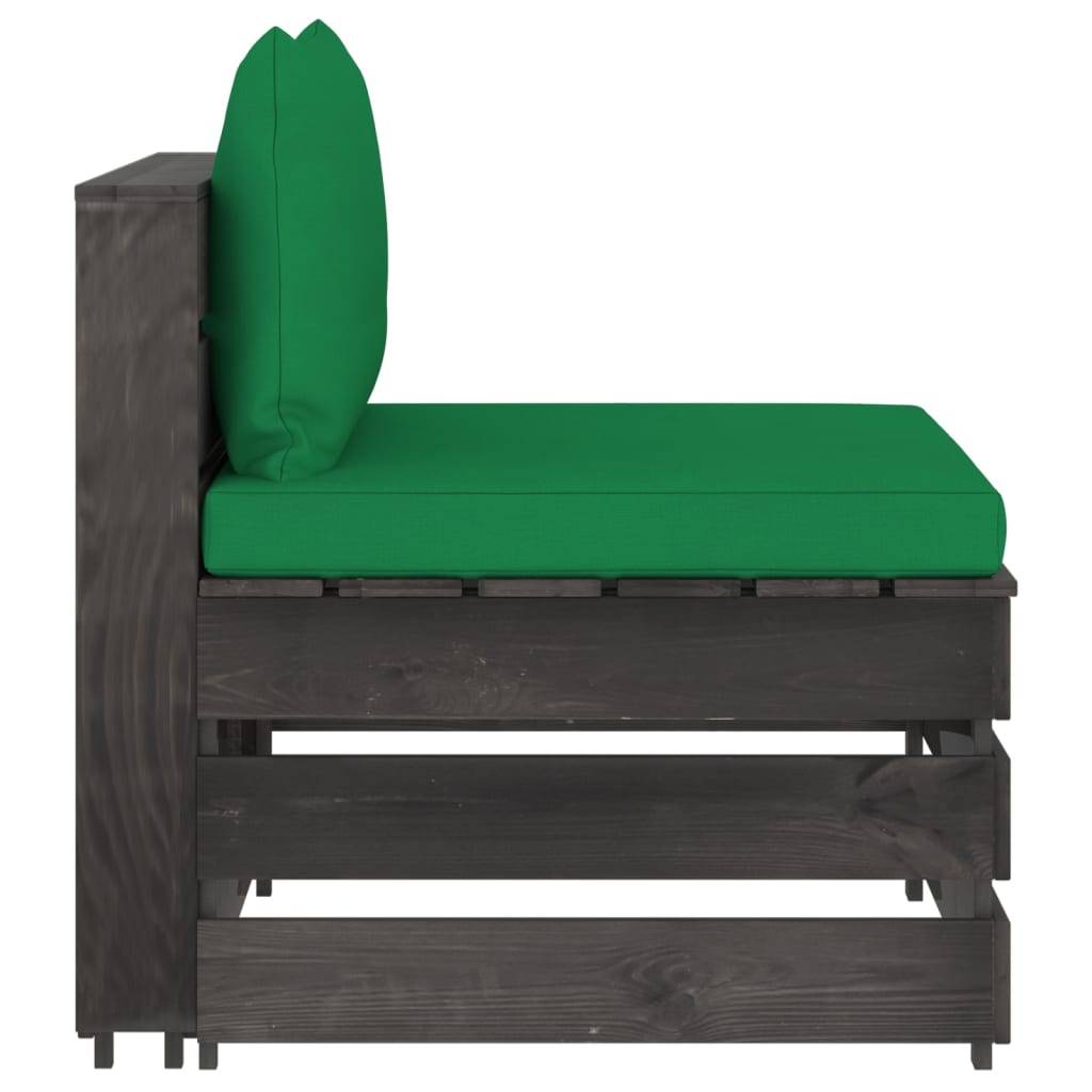 vidaXL Modulares Mittelsofa mit Kissen Grau Imprägniertes Holz