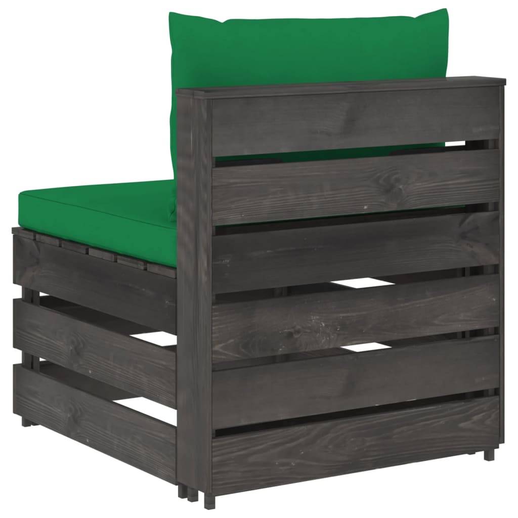vidaXL Modulares Mittelsofa mit Kissen Grau Imprägniertes Holz
