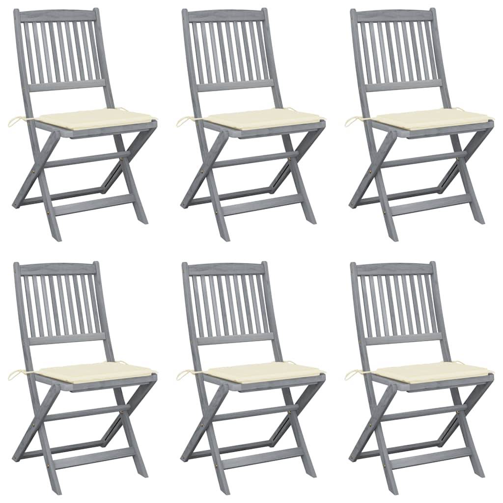 vidaXL Klappbare Gartenstühle 6 Stk. mit Sitzkissen Massivholz Akazie