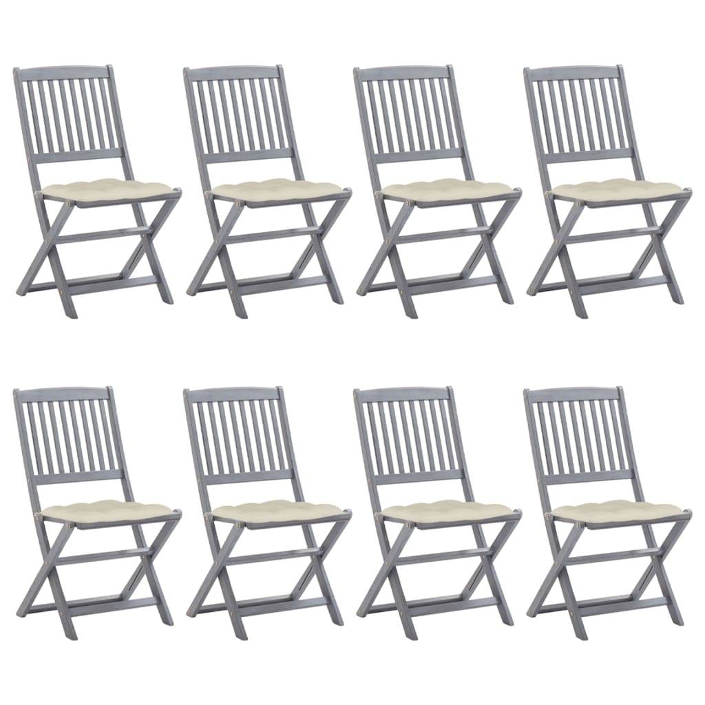 vidaXL Klappbare Gartenstühle 8 Stk. mit Kissen Massivholz Akazie