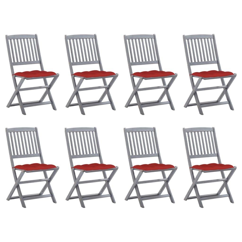 vidaXL Klappbare Gartenstühle 8 Stk. mit Kissen Massivholz Akazie