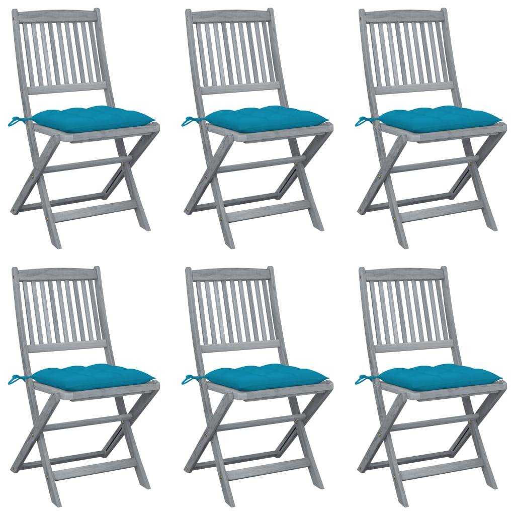 vidaXL Klappbare Gartenstühle 6 Stk. mit Kissen Massivholz Akazie