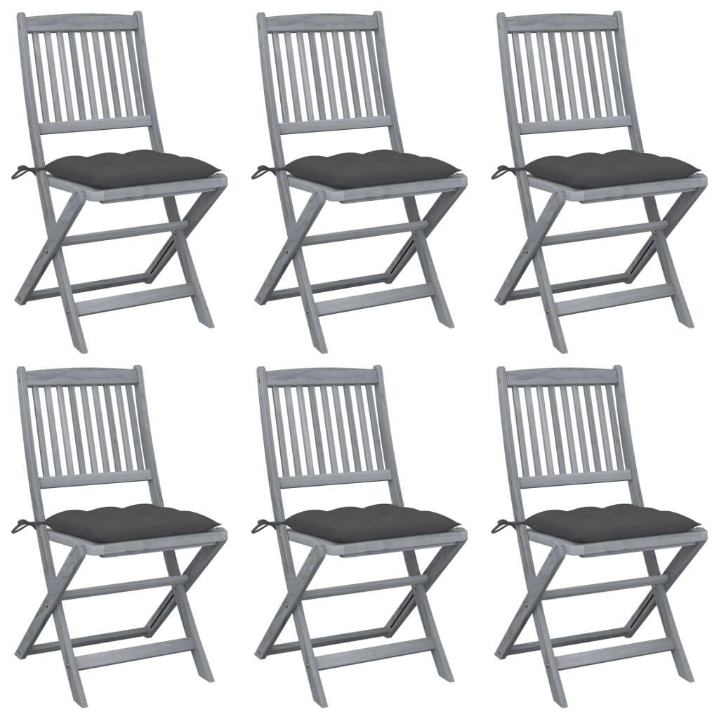 vidaXL Klappbare Gartenstühle 6 Stk. mit Kissen Massivholz Akazie