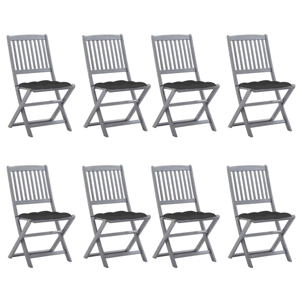 vidaXL Klappbare Gartenstühle 8 Stk. mit Kissen Massivholz Akazie