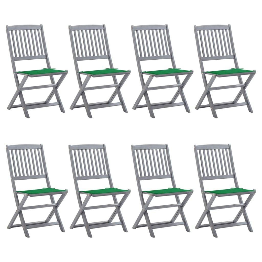vidaXL Klappbare Gartenstühle 8 Stk. mit Kissen Massivholz Akazie