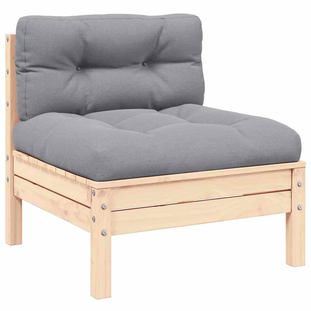 vidaXL Garten-Mittelsofa mit Grauen Kissen Massivholz Kiefer