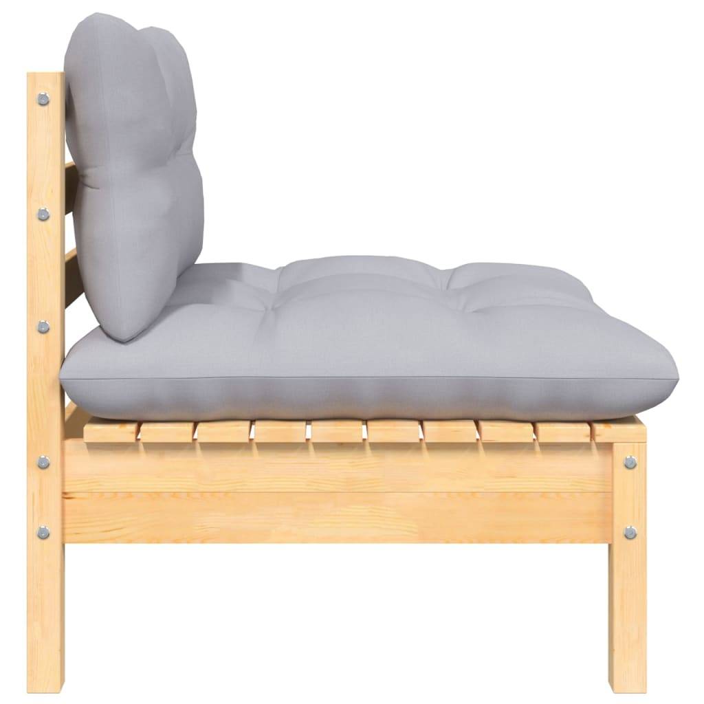 vidaXL Garten-Mittelsofa mit Grauen Kissen Massivholz Kiefer